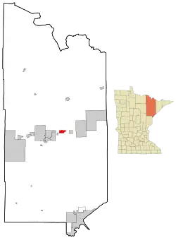 Location of the city of Biwabik within Saint Louis County, Minnesota