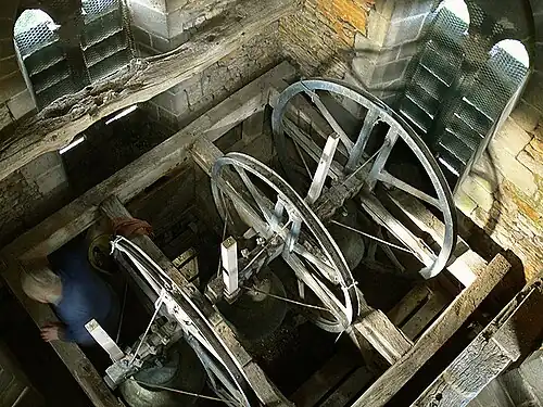 Inside the belfry of St Medard & St Gildard's, in Little Bytham in Lincolnshire, England (13th century)