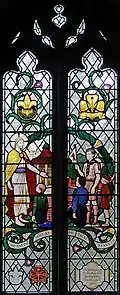 Stained-glass depiction (1952) of parish youth organisations.