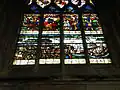 Detail, stained glass program depicting a boat being towed, south nave aisle