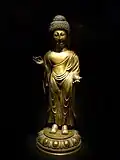 Standing Bhaisajyaguru, 9th century. Gilt bronze, h. 29.2&nbsp;cm. National Museum of Korea.
