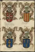 16th century, "Libro de armas y blasones de diversos linajes y retratos", with inverted colours.
