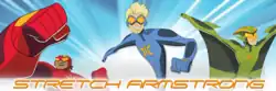 The superheroes standing behind the title of the show