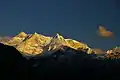 Sun setting over Fang and Annapurna