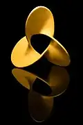 Mathematical surface in which the boundary is the trefoil knot in different angles