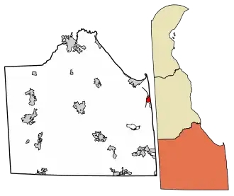 Location of Rehoboth Beach in Sussex County, Delaware