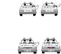 13.3.1 Slow down 13.3.2 Follow the police car and pull up behind it when it stops 13.3.3 Slow down 13.3.4 Drive off the road and stop in front of the police car