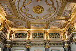 Interior of Syon House, London with Ionic columns and gilded statues, 1767–1775, by Robert Adam