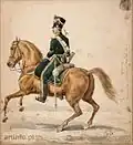 "Mounted Rifleman of Polish Royal Guards". Watercolor on paper.