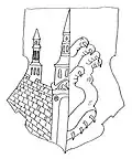The in 1605 to Carsten Tanche in Haderslev attributed coat of arms. Unknown drawer