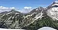 South aspect of Mount Taylor (left), Tszil Mountain (right of center), Slalok Mountain (upper right corner)