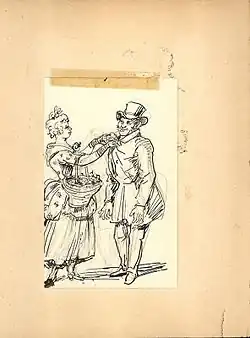 A woman fastens a flower on the lapel of a gentleman
