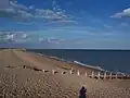 The beach at high tide looking towards Dungeness