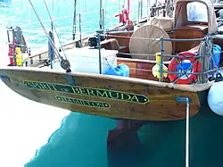The Bermuda cedar transom of Spirit of Bermuda