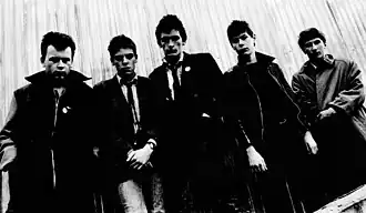 The Cortinas in Bristol 1977 – Left to Right: Jeremy Valentine, Dexter Dalwood, Nick Sheppard, Daniel Swan & Mike Fewings (Photo: Jill Furmanovsky)
