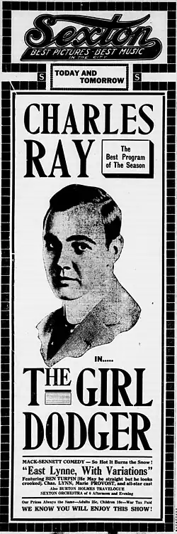 Long old black and white advertisement with a man's face and descriptive text.