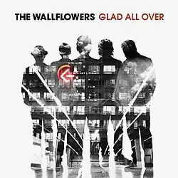 An outline of the members of the Wallflowers standing side-by-side on a white background with a city skyline in the shape of their bodies