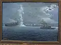 Depiction of the sinking of the "Feth-i Bülend" at the port of Thessaloniki by Admiral Nikolaos Votsis