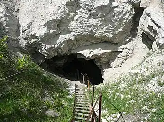 The entrance to the Orda Cave, the largest underwater gypsum cave in the world located in Ordinsky District