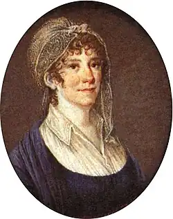 Oval miniature painting of Therese Huber wearing a bonnet