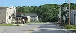 Looking south at the main intersection in Tisch Mills
