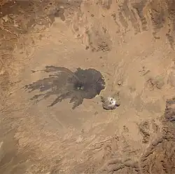 Satellite image of Tarso Toussidé showing Pic Toussidé and Trou au Natron