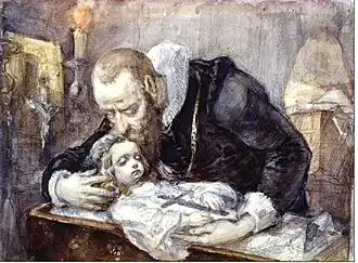 Jan Kochanowski over his dead daughter's body, 1862