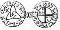 Interlaced triquetra on a Norwegian penny minted under Harald Hardrada (r. 1047-1066)