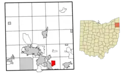 Location of Churchill in Trumbull County, Ohio.