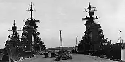 USS Albany and USS&nbsp;Columbus at Naval Station Roosevelt Roads, Puerto Rico in 1972.