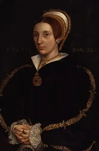 Unknown woman, formerly known as Catherine Howard, late 17th-century, after Hans Holbein the Younger[36][37]