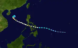 Map showing the track upon which Utor traversed; the track begins on the right of the image and ends slightly above left-center.