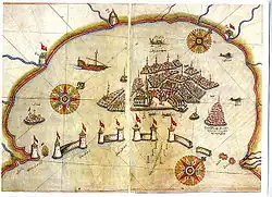 A color map of the Venetian lagoon with major rivers, canals, and fortifications
