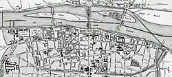 Lithograph by Ch. Guilland around 1880: the walls no longer appear, except to the east near the tollgate; only the boulevards mark their former route.
