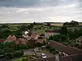 A view from the top of the church tower over the village towards the A1 motorway.