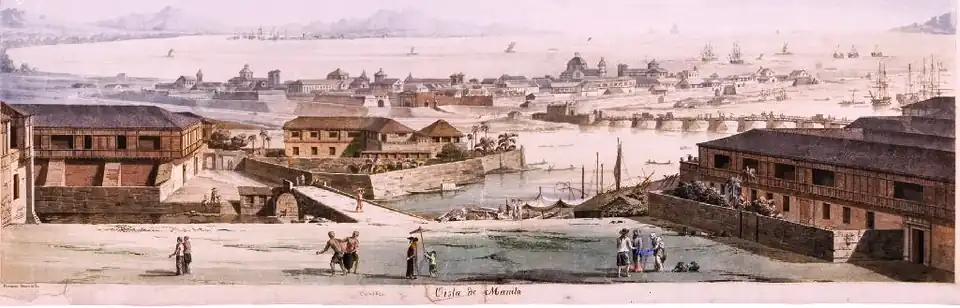 View of the Pasig River and the city of Manila with its walls from a northern pueblo. 1789-1794