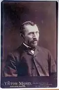 Photo by Victor Morin, c. 1886, Quebec. Discovered in the early 1990s, a disputed, unconfirmed photograph of Vincent.[20]