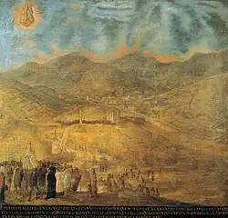 “Procession during the time of drought” from the painting series “The Virgin of Guápulo's miracles” (1699-1706) by Miguel de Santiago. Oil on canvas, 137 x 137&nbsp;cm. Santiago de Guápulo, Quito, Ecuador.