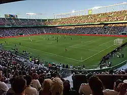 A photograph of the field of the Nuevo Estadio (now known as the Estadio Martínez Valero) in 2022