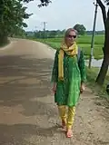 A woman visiting Bangladesh wearing a churidar