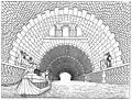 1828 representation of the Canal Saint-Martin beneath the fountain by Louis Bruyère