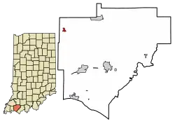 Location of Elberfeld in Warrick County, Indiana.
