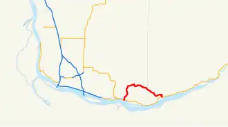 A map of southern Clark and Skamania counties in the U.S. state of Washington showing the former route of SR&nbsp;140 highlighted in red.