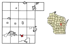 Location of Weyauwega in Waupaca County, Wisconsin.