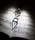 Wedding rings of a groom and bride with shadow in the form of a heart