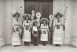 The tsar's children on White Flower Day 1912 (May 3, 1912, or April 20, 1912 in the O.S.) at the Livadiya Palace, preparing to go into the streets.