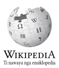 Wikipedia logo displaying the name "Wikipedia" and its slogan: "The Free Encyclopedia" below it, in Ilocano