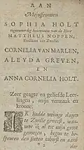 Dedication by Beurs to his pupils including Aleida Greve.