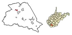 Location of Oceana in Wyoming County, West Virginia.