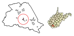 Location of Pineville in Wyoming County, West Virginia.